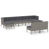 9 pcs conjunto lounge de jardim c/ almofadões vime PE cinzento - Image 2