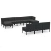 10 pcs conjunto lounge de jardim c/ almofadões vime PE preto - Image 2