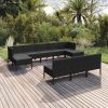 10 pcs conjunto lounge de jardim c/ almofadões vime PE preto
