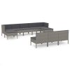 10 pcs conjunto lounge de jardim c/ almofadões vime PE cinzento - Image 2