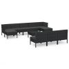 11 pcs conjunto lounge de jardim c/ almofadões vime PE preto - Image 2