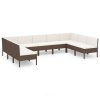 9 pcs conjunto lounge jardim c/ almofadões vime PE castanho - Image 2