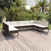 9 pcs conjunto lounge jardim c/ almofadões vime PE castanho