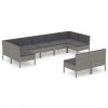 9 pcs conjunto lounge de jardim c/ almofadões vime PE cinzento - Image 2