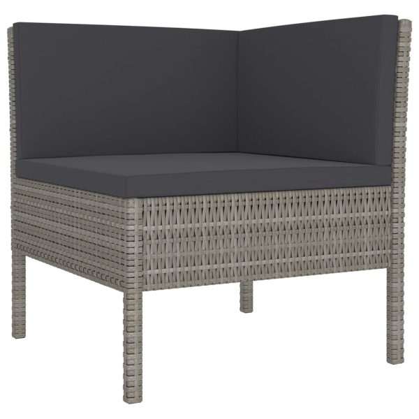 9 pcs conjunto lounge de jardim c/ almofadões vime PE cinzento - Image 3