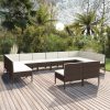 12 pcs conjunto lounge jardim c/ almofadões vime PE castanho
