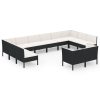 12 pcs conjunto lounge de jardim c/ almofadões vime PE preto - Image 2