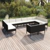 12 pcs conjunto lounge de jardim c/ almofadões vime PE preto