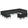 12 pcs conjunto lounge de jardim c/ almofadões vime PE preto - Image 2