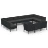 14 pcs conjunto lounge de jardim c/ almofadões vime PE preto - Image 2