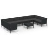 11 pcs conjunto lounge de jardim c/ almofadões vime PE preto - Image 2