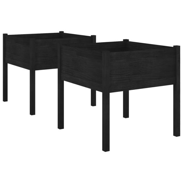 Vaso/floreira de jardim 2 pcs 70x70x70 cm pinho maciço preto - Image 2