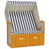 Strandkorb com toldo vime PE e madeira maciça branco e azul - Image 2