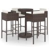 5 pcs conjunto de bar p/ jardim com almofadões vime PE castanho - Image 2