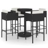 5 pcs conjunto de bar p/ jardim c/ almofadões vime PE preto - Image 2