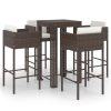 5 pcs conjunto de bar p/ jardim com almofadões vime PE castanho - Image 2