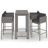5 pcs conjunto de bar p/ jardim c/ almofadões vime PE cinzento - Image 2