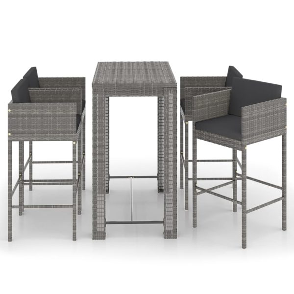 5 pcs conjunto de bar p/ jardim c/ almofadões vime PE cinzento - Image 2