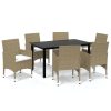 7 pcs conjunto jantar p/ jardim c/ almofadões vime PE bege - Image 2