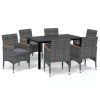 7 pcs conjunto de jantar p/ jardim c/ almofadões vime PE cinza - Image 2