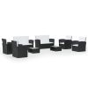 8 pcs conjunto lounge de jardim c/ almofadões vime PE preto - Image 2