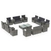 16 pcs conjunto lounge de jardim c/ almofadões vime PE cinzento - Image 2