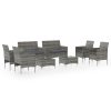 8 pcs conjunto lounge de jardim c/ almofadões vime PE cinzento - Image 2