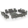 16 pcs conjunto lounge de jardim c/ almofadões vime PE cinzento - Image 2