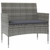 16 pcs conjunto lounge de jardim c/ almofadões vime PE cinzento - Image 3