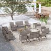 16 pcs conjunto lounge de jardim c/ almofadões vime PE cinzento