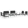 8 pcs conjunto lounge de jardim c/ almofadões vime PE preto - Image 2