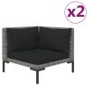 3 pcs conj. lounge jardim vime PE semicircular cinzento-escuro - Image 3