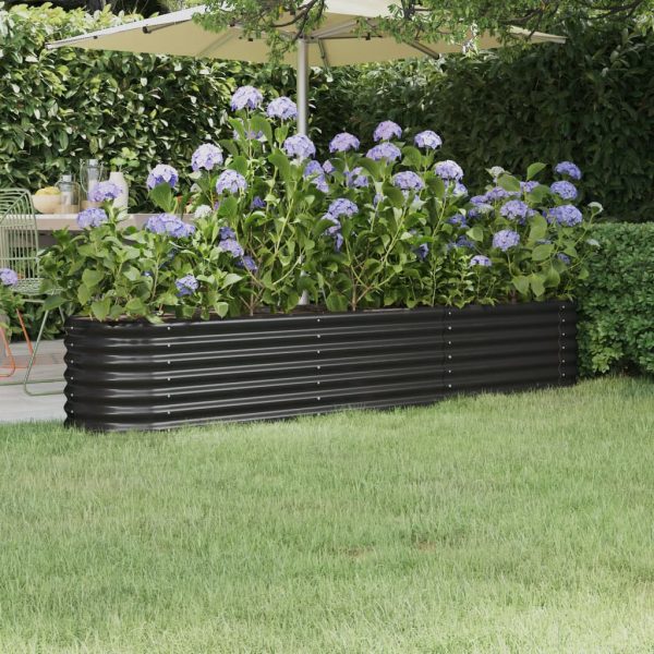 Vaso/floreira jardim aço revestido a pó 224x40x36 cm antracite