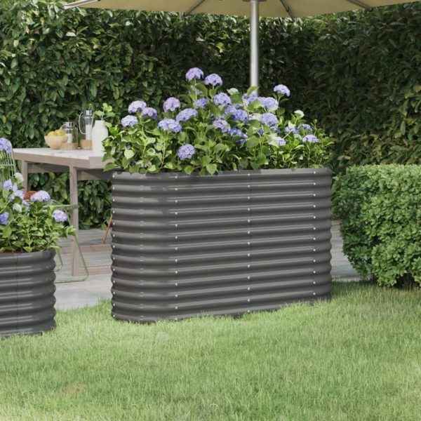 Vaso/floreira de jardim aço revestido a pó 114x40x68 cm cinza