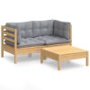 3 pcs conjunto lounge de jardim c/ almofadões cinzentos pinho - Image 2