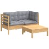 3 pcs conjunto lounge de jardim c/ almofadões cinzentos pinho - Image 3