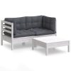 3 pcs conj. lounge de jardim com almofadões antracite pinho - Image 2