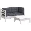 3 pcs conj. lounge de jardim com almofadões antracite pinho - Image 3