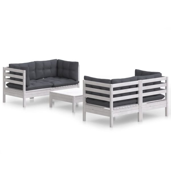5 pcs conj. lounge de jardim com almofadões antracite pinho - Image 2
