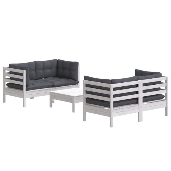 5 pcs conj. lounge de jardim com almofadões antracite pinho - Image 3