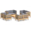 9 pcs conjunto lounge de jardim c/ almofadões cinzentos pinho - Image 2