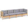 4 pcs conjunto lounge de jardim + almofadões cinza pinho maciço - Image 2