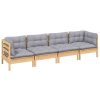 4 pcs conjunto lounge de jardim + almofadões cinza pinho maciço - Image 3