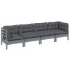 4 pcs conjunto lounge de jardim + almofadões pinho maciço - Image 3