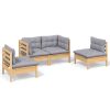 4 pcs conjunto lounge de jardim + almofadões cinza pinho maciço - Image 2