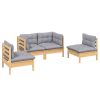 4 pcs conjunto lounge de jardim + almofadões cinza pinho maciço - Image 3