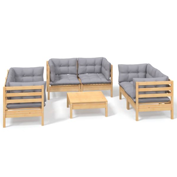 7pcs conjunto lounge de jardim c/ almofadões cinza pinho maciço - Image 2
