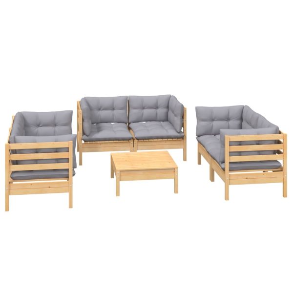7pcs conjunto lounge de jardim c/ almofadões cinza pinho maciço - Image 3