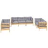 7pcs conjunto lounge de jardim c/ almofadões cinza pinho maciço - Image 3