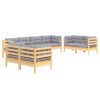 8pcs conjunto lounge de jardim c/ almofadões cinza pinho maciço - Image 3